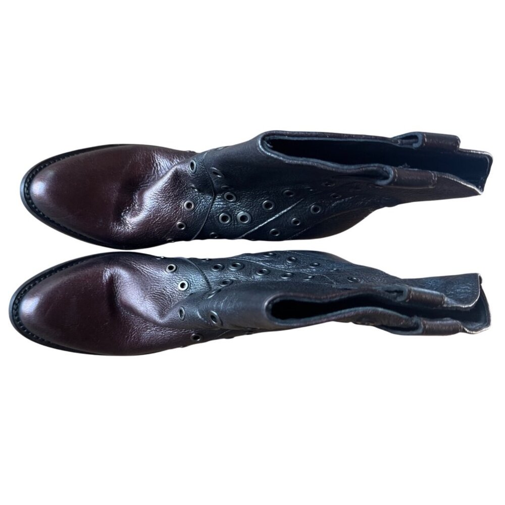 Frye Mustang Grommet Short Ankle Boots 7.5 Burgundy Ombre Leather Western Boots - Picture 10 of 14